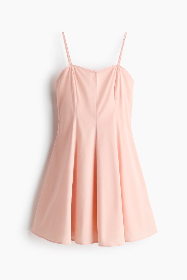  Light Pink Poplin Dress Flared Skirt