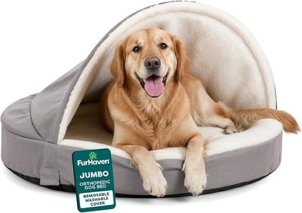 Furhaven 44-Inch Round Gray Dog Bed Sherpa