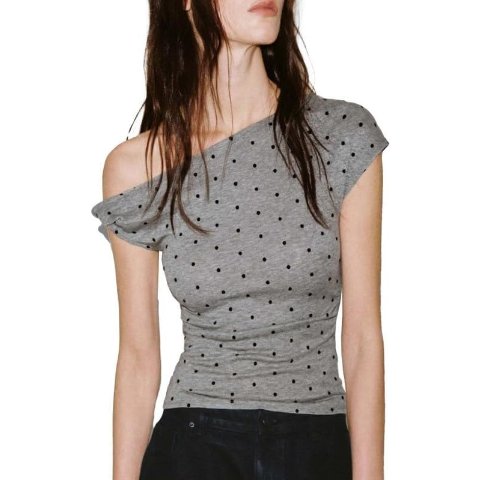 URBAN REVIVO Women s Polka Dot One Shoulder T-Shirt