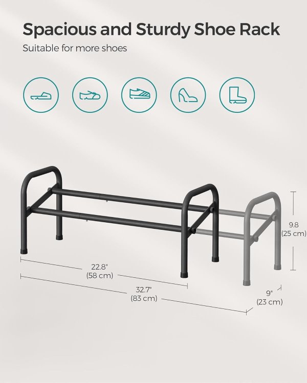 1 Tier Adjustable Metal Shoe Rack Ink Black