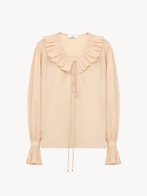 Chloé Cotton Ruffle Top Beige