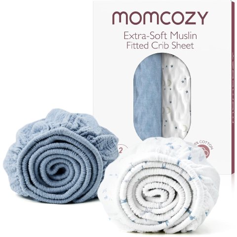 Momcozy 小床纯棉床单 蓝色星月 2件 38x26英寸