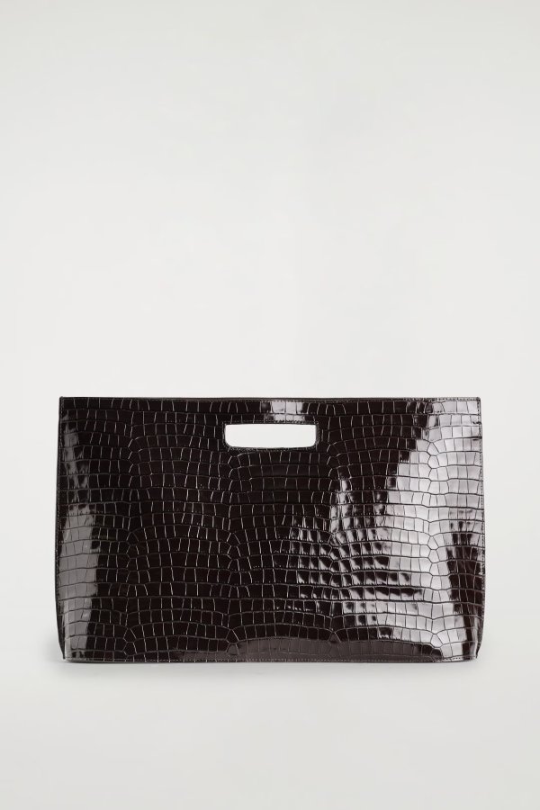FOLIO Oversized Croc-Effect Leather Bag Brown