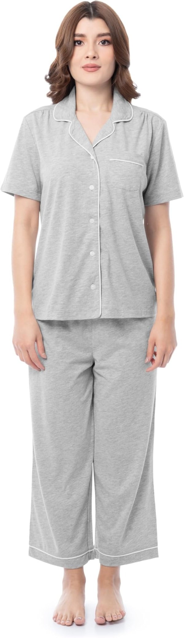 Women's Pipped Button Down Sleep Set