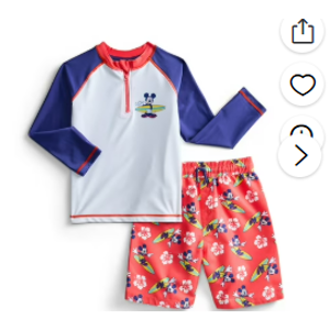$15.18 Character Toddler Boy Long- Sleeve Rash Guard and Swim Trunks, 2-Piece, Size 12M-2M