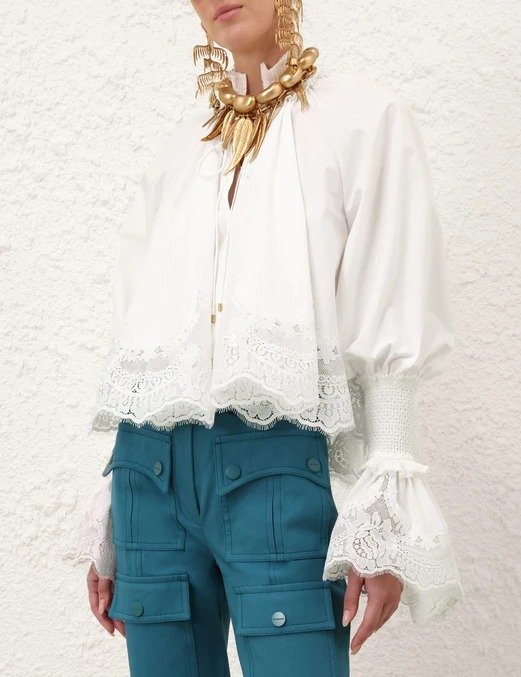 Zimmermann Alchemy Shirred Blouse Ivory