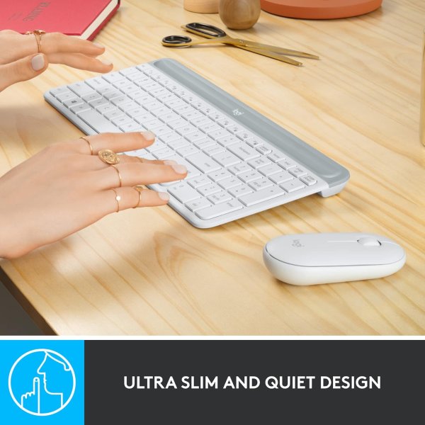 Logitech MK470 Slim Wireless Keyboard and Mouse Combo Ultra Quiet Off White