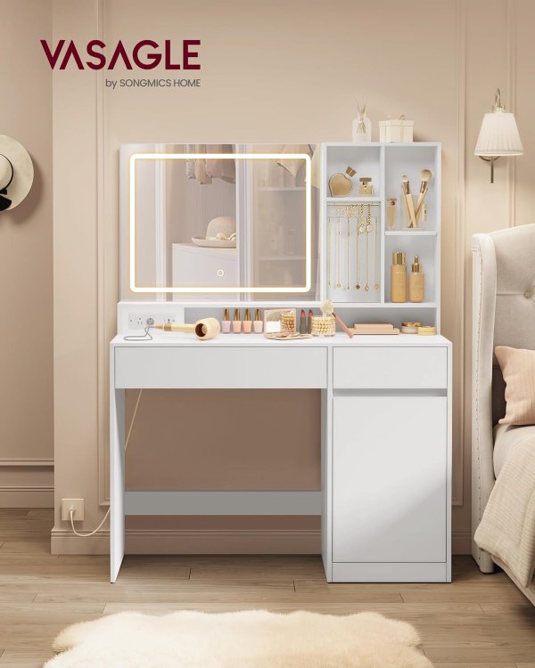 Vanity Desk URDT632WB02S Cloud White 43.3-Inch