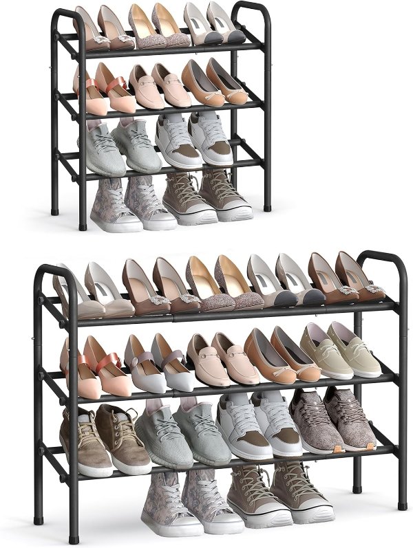 3-Tier Adjustable Metal Shoe Rack Ink Black