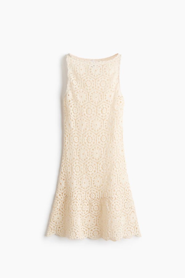  Women's Sleeveless Crochet-Look Dress Cream