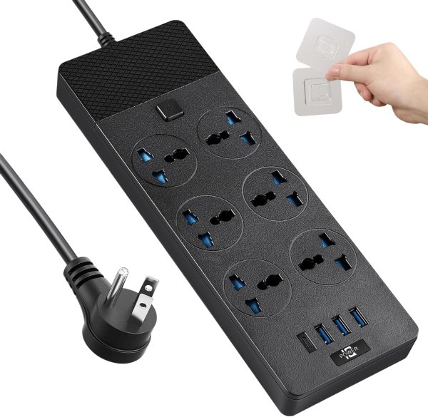 Jumpso 3000W 黑色插座带4口USB 1.8米