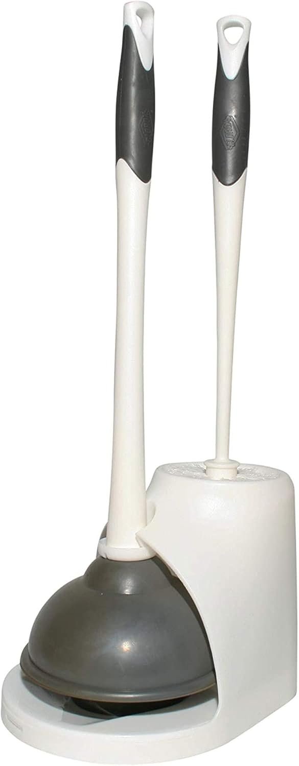 Toilet Brush and Plunger Set White Gray