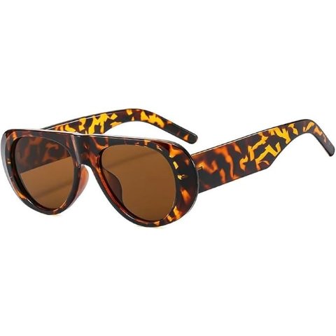Retro Oval Large Frame Sunglasses Leopard for Women