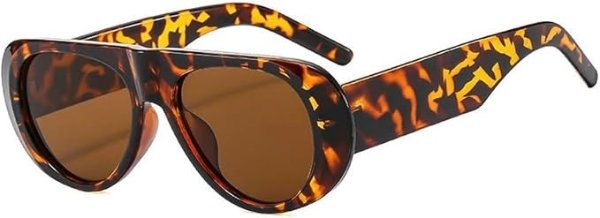 Retro Oval Large Frame Sunglasses Leopard for Women