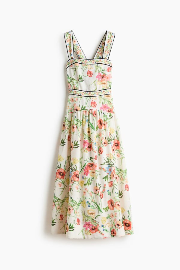  Women's Floral Tie-Detail Dress Cream