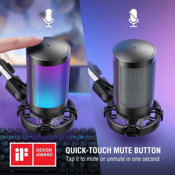 FIFINE AmpliGame A6T USB RGB Microphone for PC