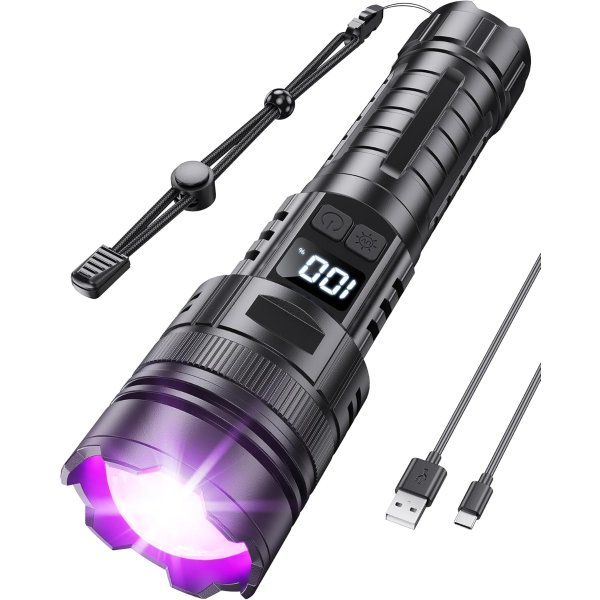 MOWETOO Rechargeable Flashlight UV Light White Light 365NM