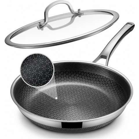 Yonida 12-Inch Non Stick Frying Pan with Lid Stainless Steel