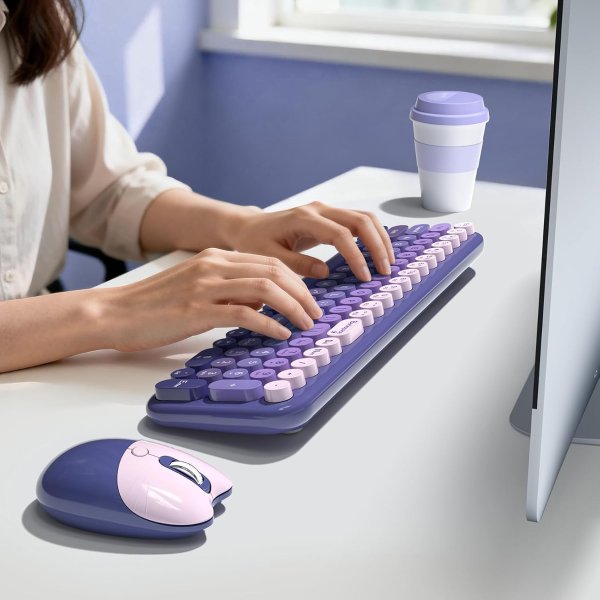 Meidosa 2.4GHz Retro Keyboard Mouse Combo Purple Gradient