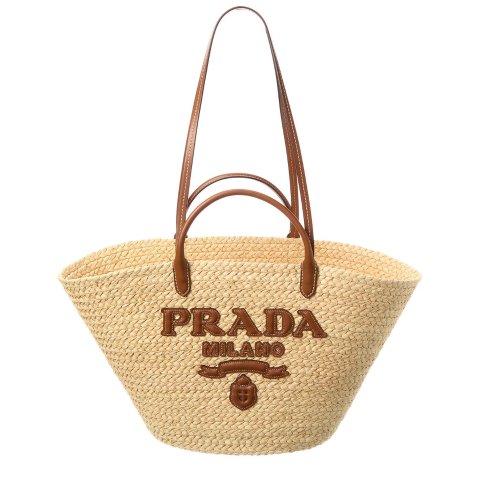 Large Raffia Leather Tote
