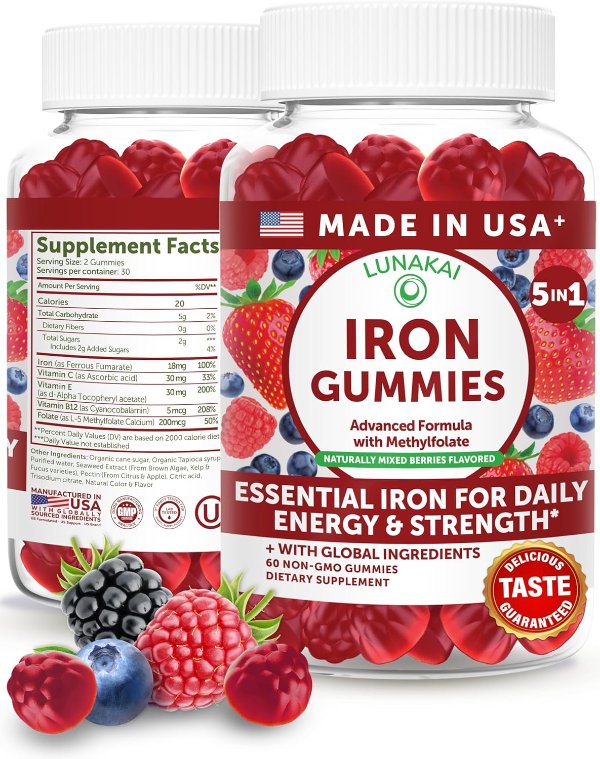 Lunakai Iron Vitamin Gummies 60 Count