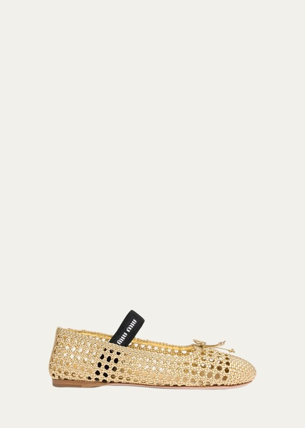 Metallic Leather Ballerina Flats