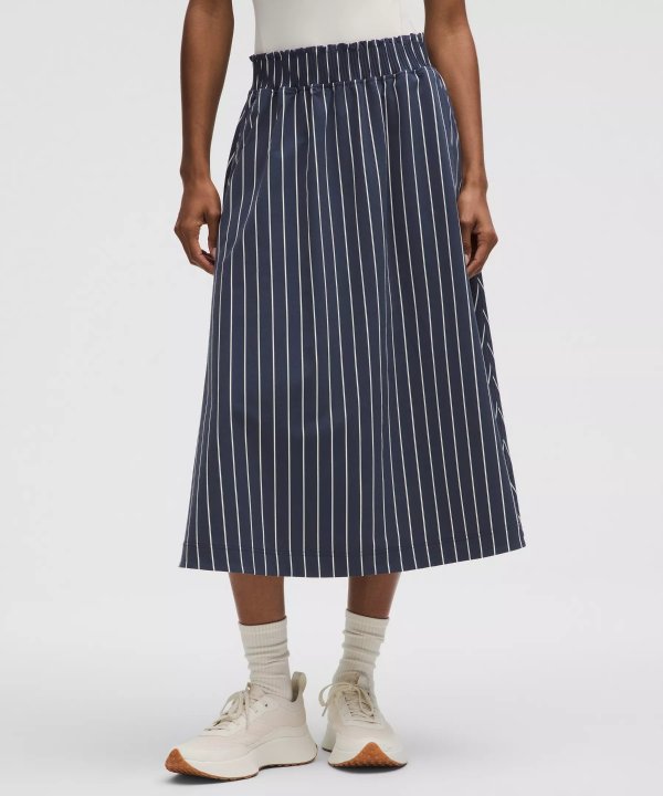 Ruffle-Waist Woven Midi Skirt