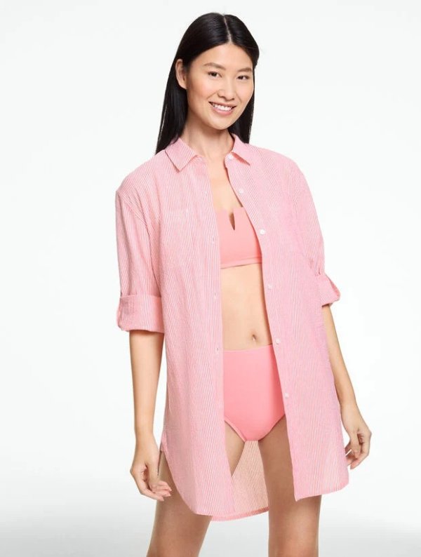  Aqua Club Seersucker Shirt Dress Classic Stripe
