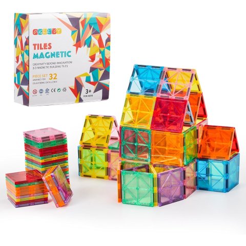 OugerToy 32片磁性积木 七彩透明窗