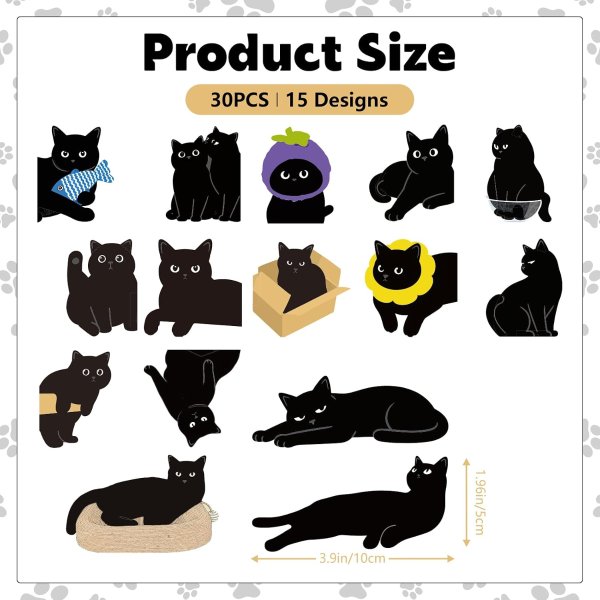 Black Cat Magnetic Bookmarks 30 Pack 15 Styles