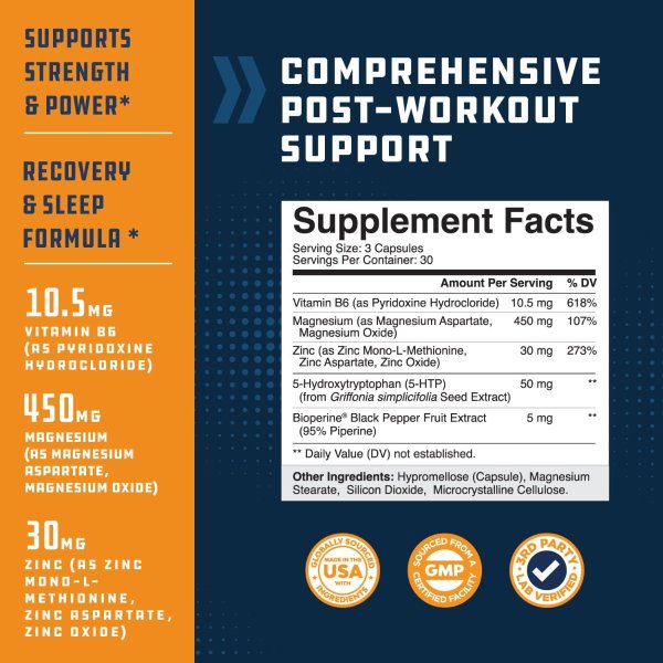 ZMA Complex Tablets with Zinc Magnesium Vitamin B6 Enhanced Absorption