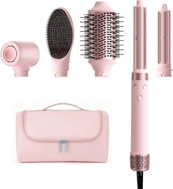 MESCOMB 5-in-1 Hair Dryer Brush Dual Voltage Peach Pink