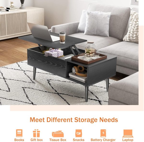Sweetcrispy Lift Top Coffee Table Black with Storage