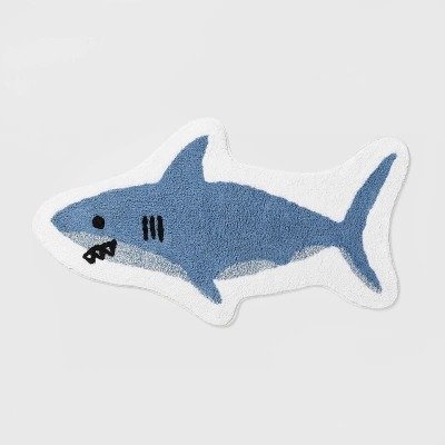  Shark 儿童浴室地垫 蓝色 棉质