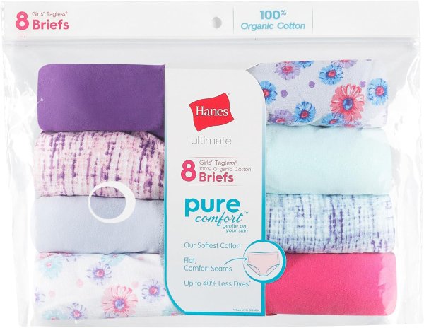 Hanes Girls' Organic Cotton Underwear 8-Pack