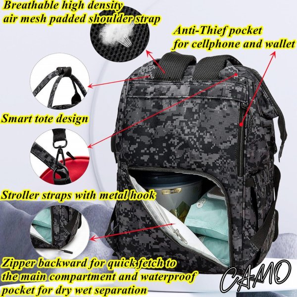 Camo 多功能尿布背包 USB接口
