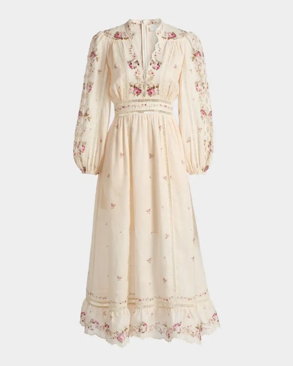 Patience Floral Linen Midi Dress