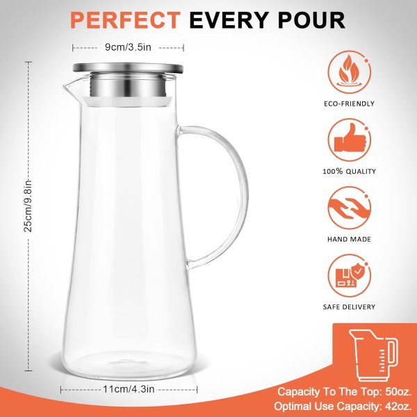 SUSTEAS 玻璃冷水壶 1.5L 带盖