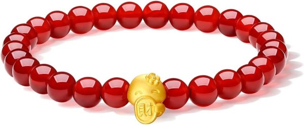 24K纯金兔子玛瑙手链