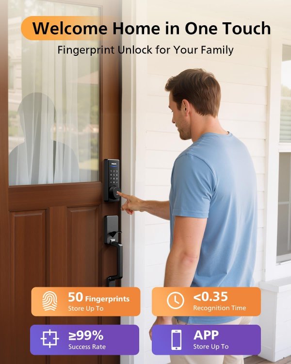 Smart Door Lock Fingerprint WiFi Matte Black