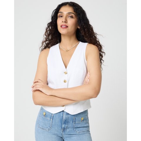 Factory Linen-blend Button-front Vest for Women