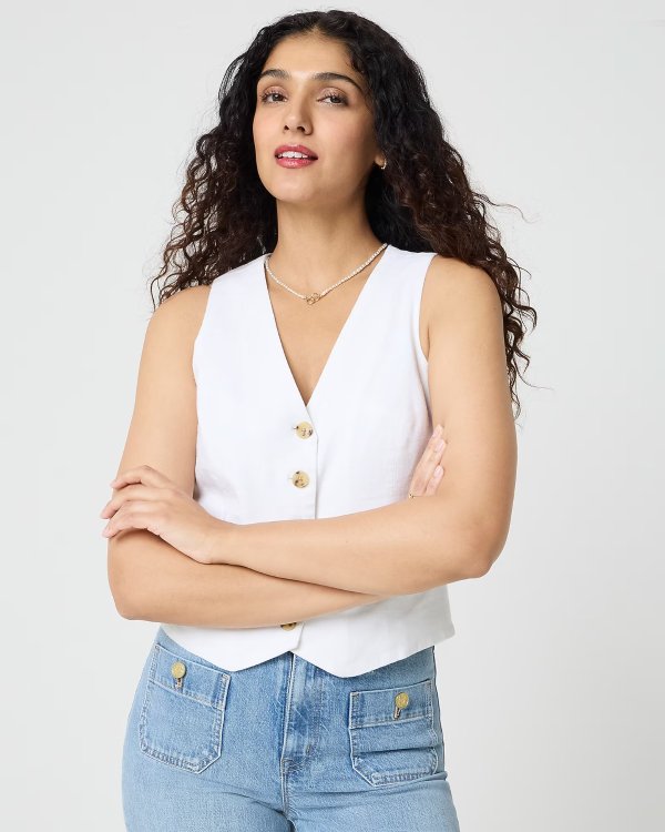 Factory Linen-blend Button-front Vest for Women
