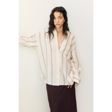 H&M Women s Oversized Linen Shirt Light Beige