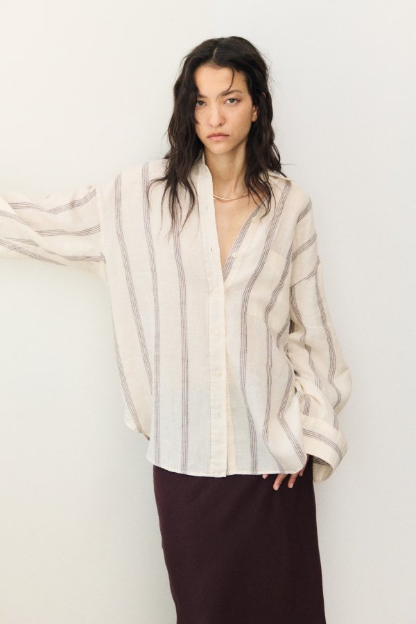  Women's Oversized Linen Shirt Light Beige