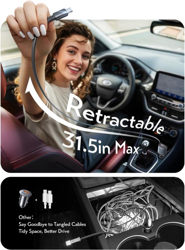 Retractable Car Charger USB-C 72W