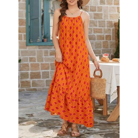 Women Spaghetti Strap Boho Maxi Dress