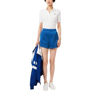 $17.78 Lacoste Women's Pique Short W/Pointelle Mesh Tape On The Sides, France Blue, 36 at Amazon Women’s Clothing store