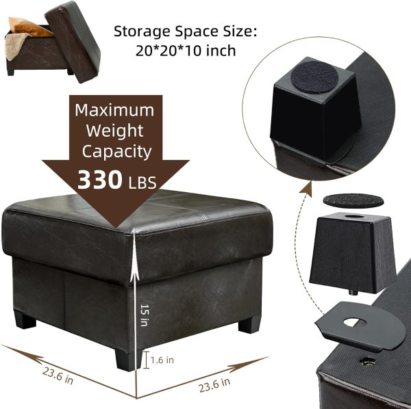 GLAXYFUR Folding Storage Bench PU Leather Black 23.6in
