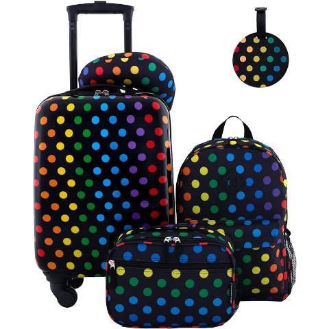 Travelers Club Kids Luggage Set 5 Piece Black Polkadot
