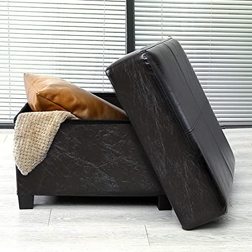 GLAXYFUR Folding Storage Bench PU Leather Black 23.6in